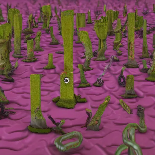 Prompt: voidless of the festival!, The Graveyard, blood moon tentacles!!, outsider art!!!, The ego separates by Wojciech Siudmak!!!!, large group of crabs and worms, crawling along a bed of moss, low poly, creeper world, handcrafted, artstation, hyperrealistic, hard light, best practices, creeptastic, photorealism, macro perspective, cuddly