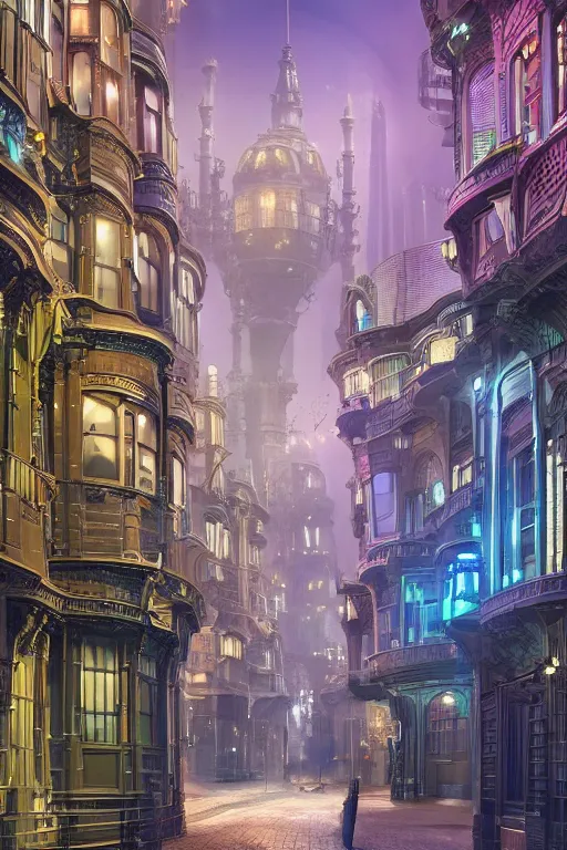 Prompt: a futuristic victorian city street, national geographic cover, award winning, 4 k, smooth, bright, light, colorful, victorian, futuristic, cyber - w 1 7 9 2