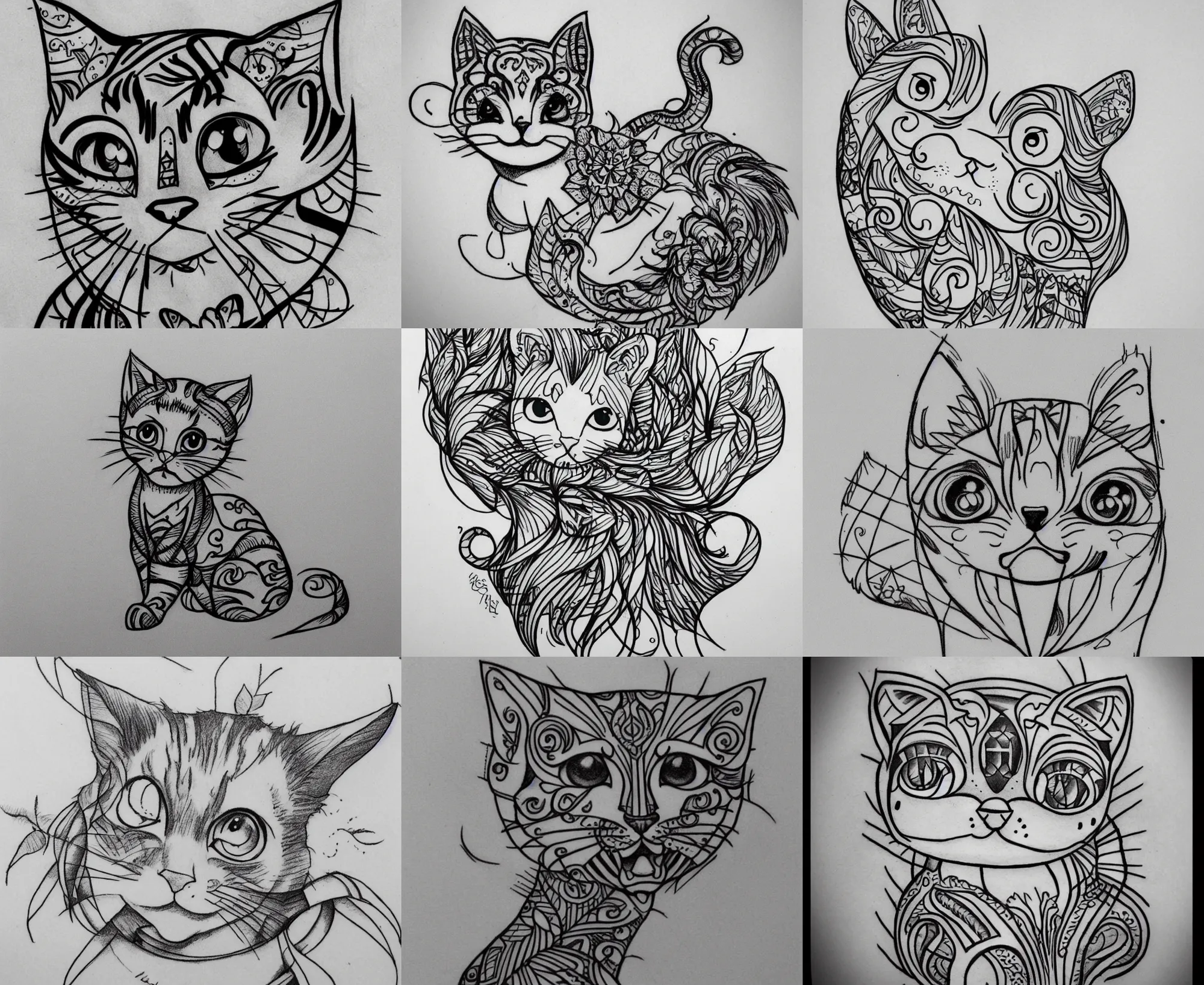 Image similar to Tattoo Design line sketch adorable lineart kitten, bolt lines very aesthetic