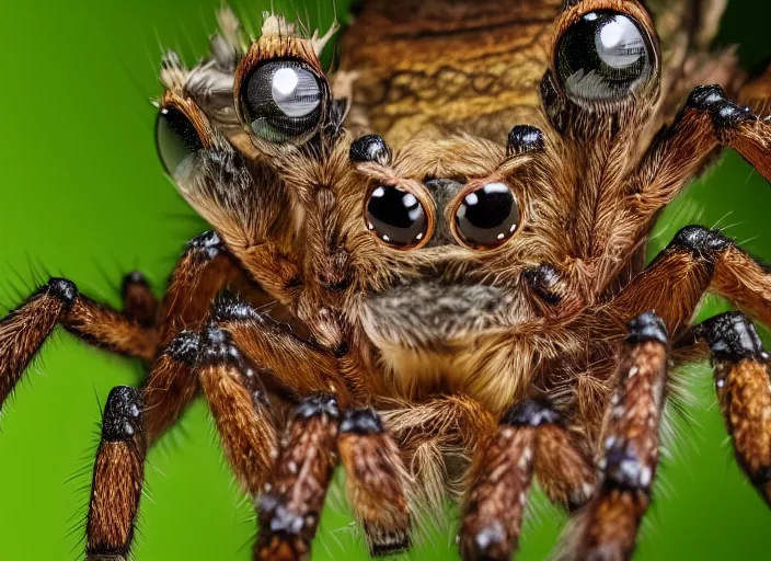 Image similar to super macro of a diamond spider with big eyes sitting on a flower, in the forest. fantasy magic style. highly detailed 8 k. intricate. nikon d 8 5 0 3 0 0 mm. award winning photography.