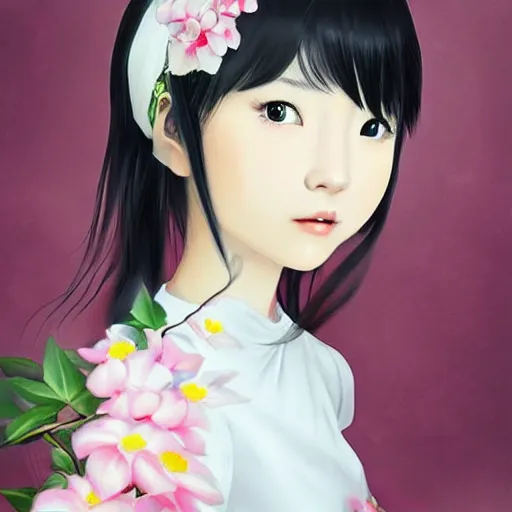 Image similar to chinese little girl with flowers in hair wearing an white dress. art by ilya kuvshinov, profile picture, inspired in hirohiko araki, realistic, highly detailed, 8 0 s anime art style