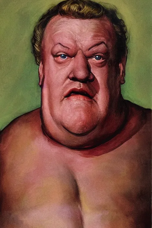 Prompt: upper body portrait of actor kenneth mcmillan as baron harkonnen in dune, colour painting by normal rockwell