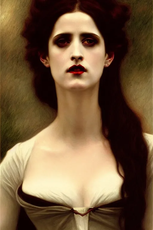 Image similar to victorian vampire eva green painting by rossetti bouguereau, detailed art, artstation