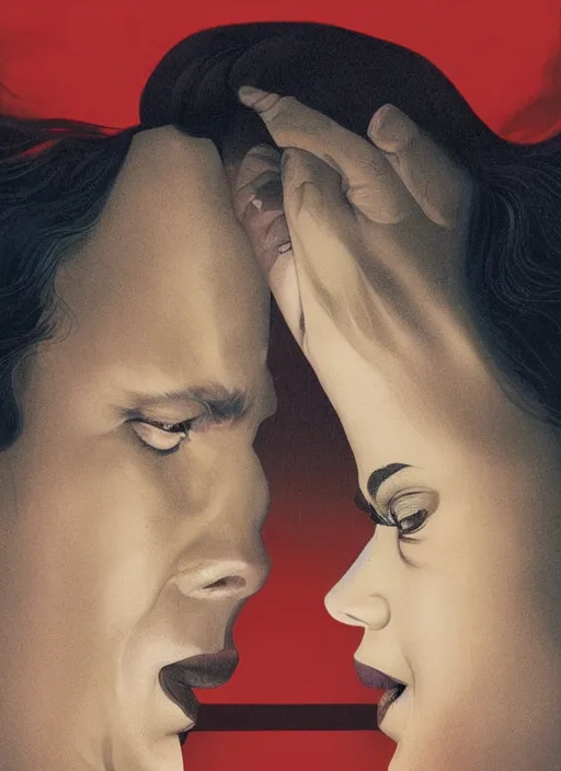 Image similar to psychological thriller I Only Have Eyes For You poster artwork the by Michael Whelan and James Jean, of Octavia Spencer has mysterious man's voice in her head telling her what to do, psychological thriller romance from scene from Twin Peaks, clean, beautifully rendered shaded but simple illustration, nostalgic, domestic, full of details