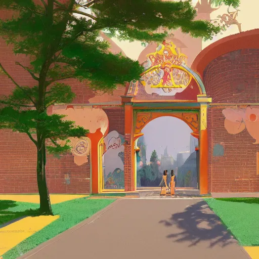 Prompt: a beautiful picture of the entrance of a school, art by masaaki yuasa, and greg rutkowski, trending on artstation