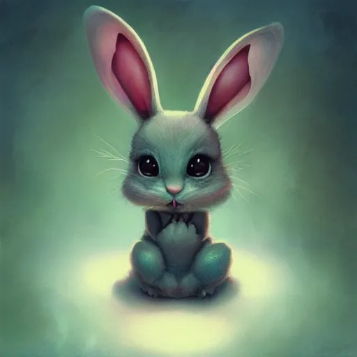 Image similar to funny cute little bunny monster by tom bagshaw, artgerm, jeremiah ketner, beeple and charlie bowater, soft lighting, solid background,