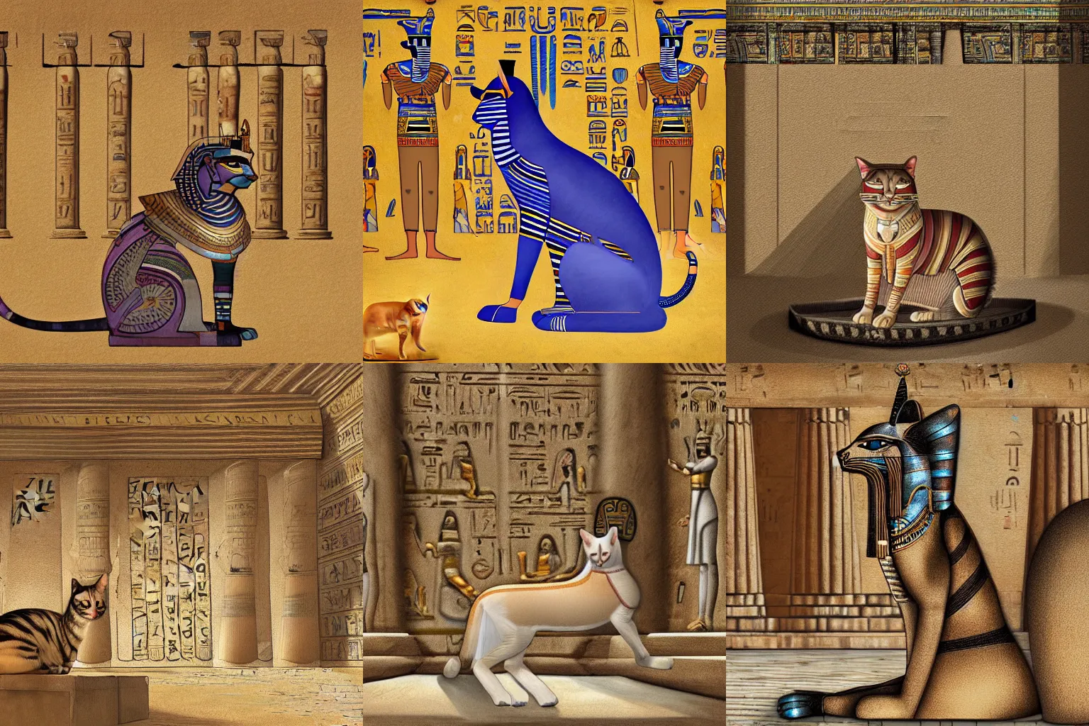 Prompt: digital painting of an egyptian emperor cat in an egyptian temple, trending on artstation