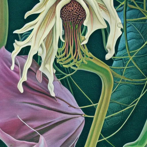 Image similar to close relationship between datura stramonium and men, mythical full of symbolism picture, hyper detailed, hyper realistic, warm colours, symbiosis