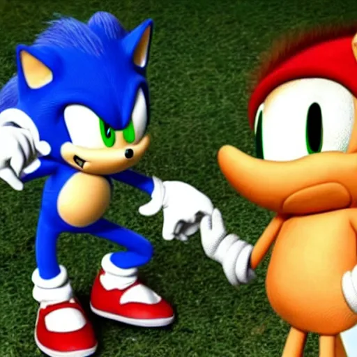 Prompt: Yoshi and Sonic starring in the hit comedy film Dumb-and-Dumber