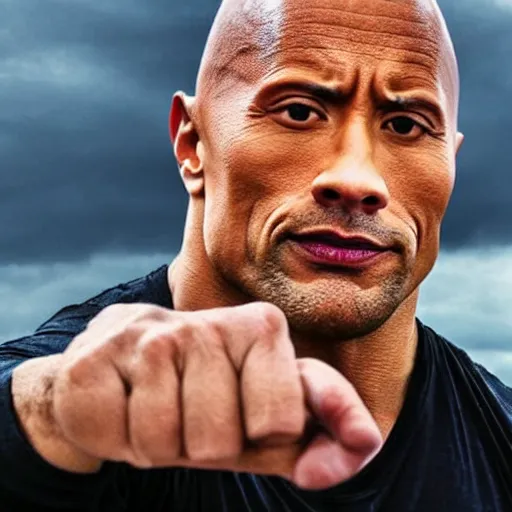 Prompt: dwayne johnson holding a rock