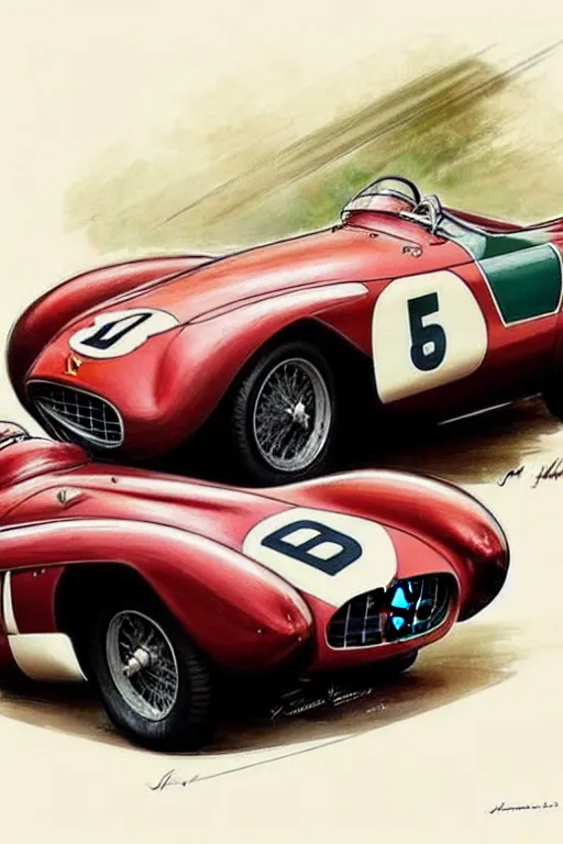 Image similar to (((((1950s racing Ferrari Maserati porsche. muted colors.))))) by Jean-Baptiste Monge !!!!!!!!!!!!!!!!!!!!!!!!!!!