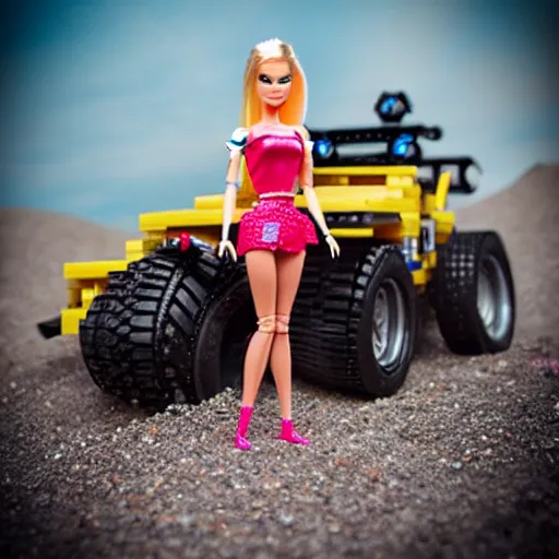 Prompt: barbie lego, madmax style