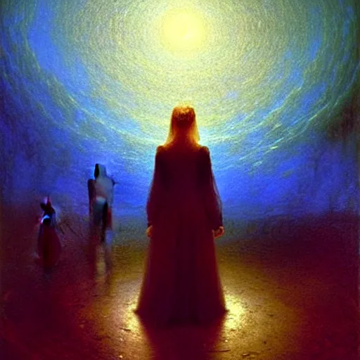 Prompt: a young woman lucid dreaming in cyberspace photoreal, atmospheric, by william turner, by beksinski, by caspar david friedrich, oil painting, romantism, realism, limited palette