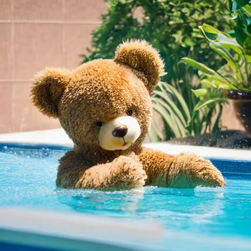 Image similar to teddy bear playing in the pool