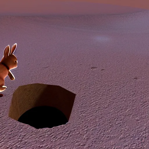 Prompt: photo of a cute bunny crossing dimensionnal portal on mars, realistic,