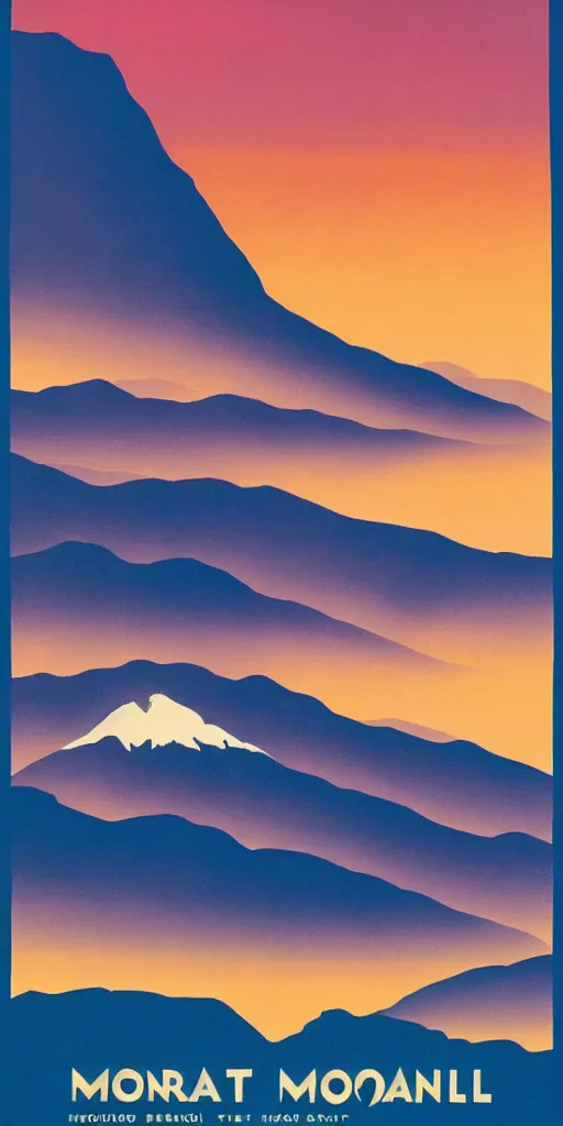 Prompt: retro travel poster for the great smoky mountain national park, sunset, mountain, wildlife