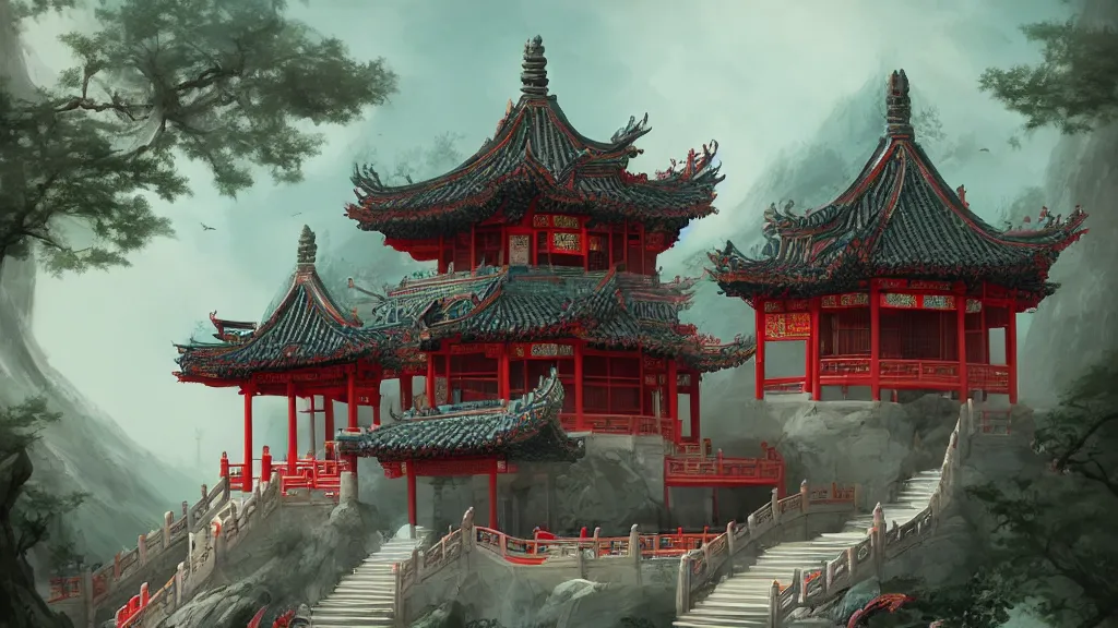 Image similar to Chinese temple, fantasy artwork, award-winning, beautiful scenery, artstation