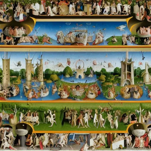 Prompt: a photorealistic version by martin parr of a bosch garden of earthly delights
