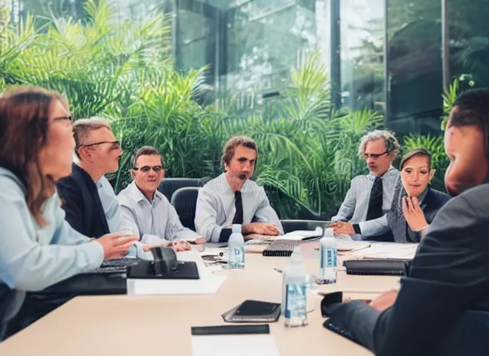 Prompt: photo of a zoo animals attending a management board meeting. Highly detailed 8k. Intricate. Sony a7r iv 55mm. Stock photo.