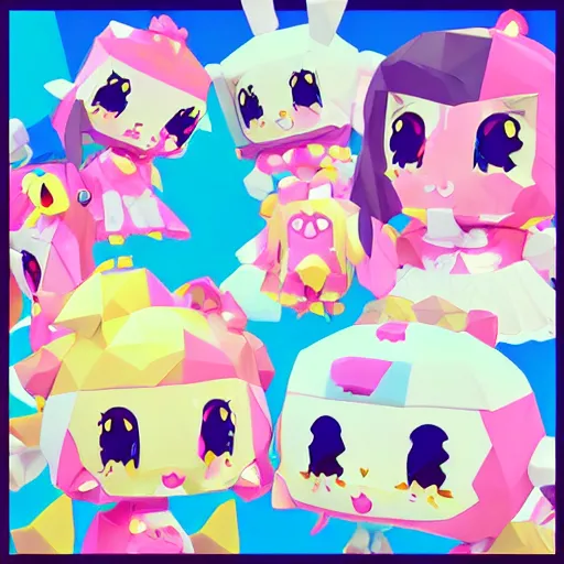 Prompt: Angelic 3D low poly cute anime Jesters, slimy sanrio art maximalism, pastel cute vibes, burberry aesthetic