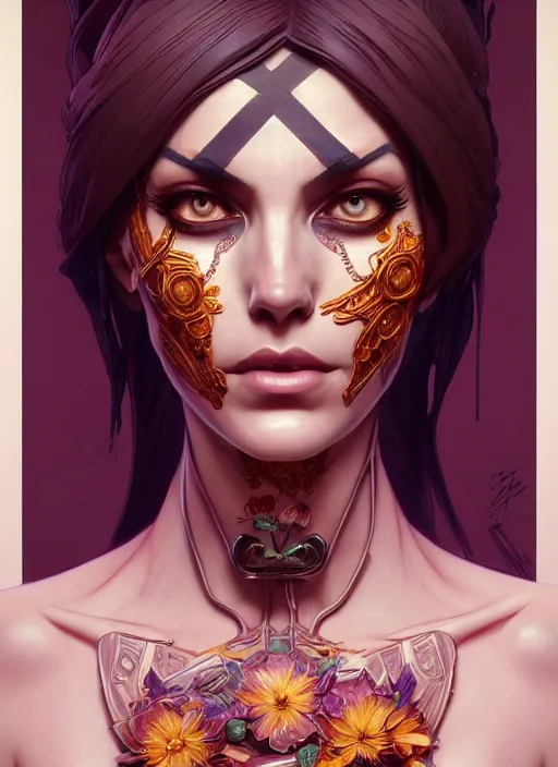 Image similar to symmetry!! portrait of floral! borderlands 3 psycho, intricate, elegant, highly detailed, digital painting, artstation, concept art, smooth, sharp focus, illustration, art by artgerm and greg rutkowski and alphonse mucha, 8 k