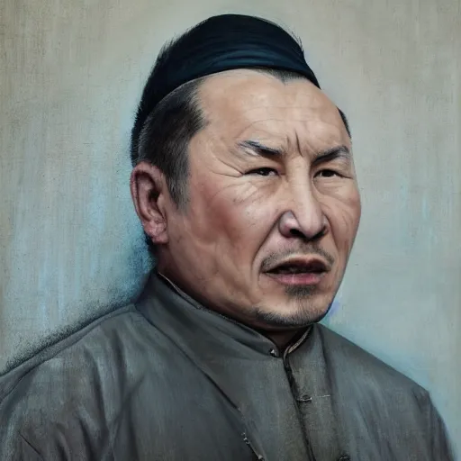 Image similar to photorealistic face portrait of chinese uyghur muslim prisoner, paint, wearing victorian rags, elite, disfigured, drooling, moist, unnatural movement, they are unhappy, bizzaro, renaissance, by emedios varo and anato finnstark and fenghua zhong and giacometti, hyperrealism, 8 k, 3 d, masterpiece, texture