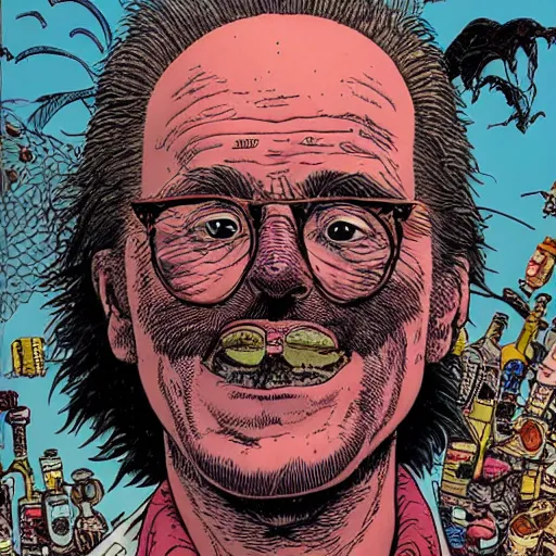 Image similar to close up portrait of goth guy with wild hair, by geof darrow, geof darrow art,