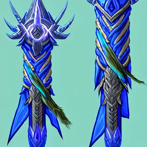 Image similar to bright weapon of warcraft blizzard wizard staff art, a spiral magical wizard staff. bright art masterpiece artstation. 8k, sharp high quality illustration in style of Jose Daniel Cabrera Pena and Leonid Kozienko, blue colored theme, concept art by Tooth Wu,