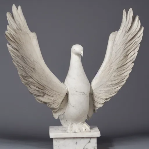 Prompt: sculpture of a two doves with wings extended in marble