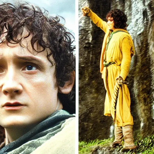 Prompt: frodo baggings holding sting