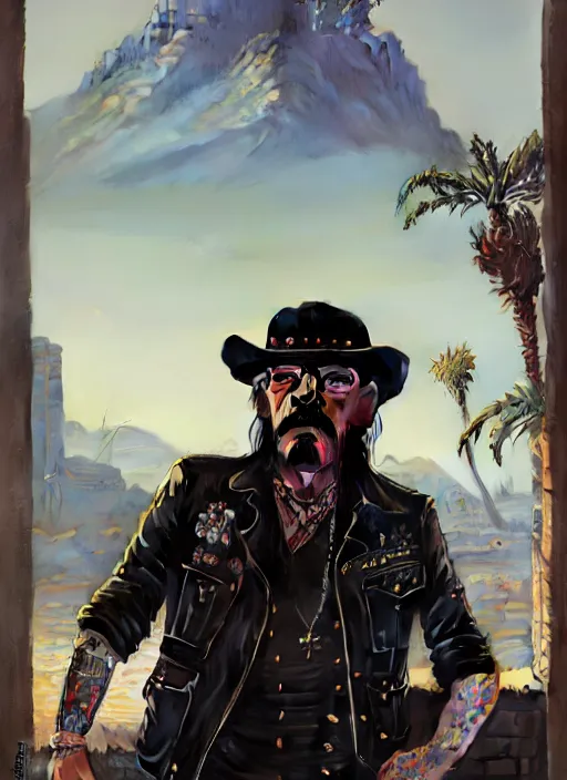 Image similar to highly detailed portrait of lemmy kilmister in gta v, stephen bliss, unreal engine, fantasy art by greg rutkowski, loish, rhads, ferdinand knab, makoto shinkai and lois van baarle, ilya kuvshinov, rossdraws, tom bagshaw, global illumination, radiant light, detailed and intricate environment