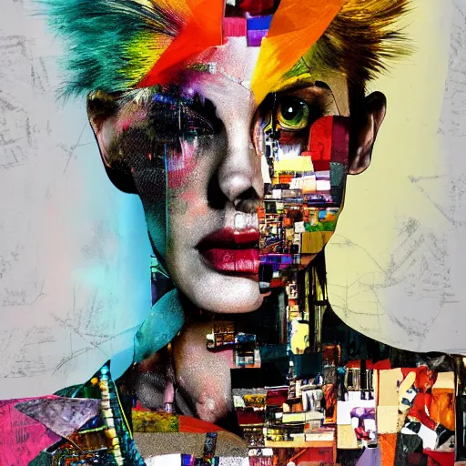 Prompt: fashion icon, contemporary collage, highly detailed, digital painting, 4 k, hdr, punk, uk style, smooth, sharp focus, art by nick knight, sandra chevrier and john hoyland