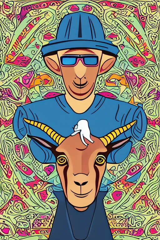 Image similar to Portrait of a goat that is a drug dealer, sticker, andromorphic, colorful, illustration, highly detailed, simple, smooth and clean vector curves, no jagged lines, vector art, smooth