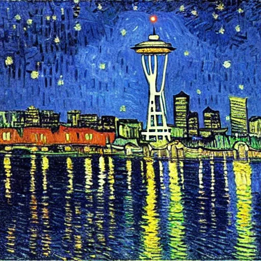 Image similar to painting of seattle by van gogh