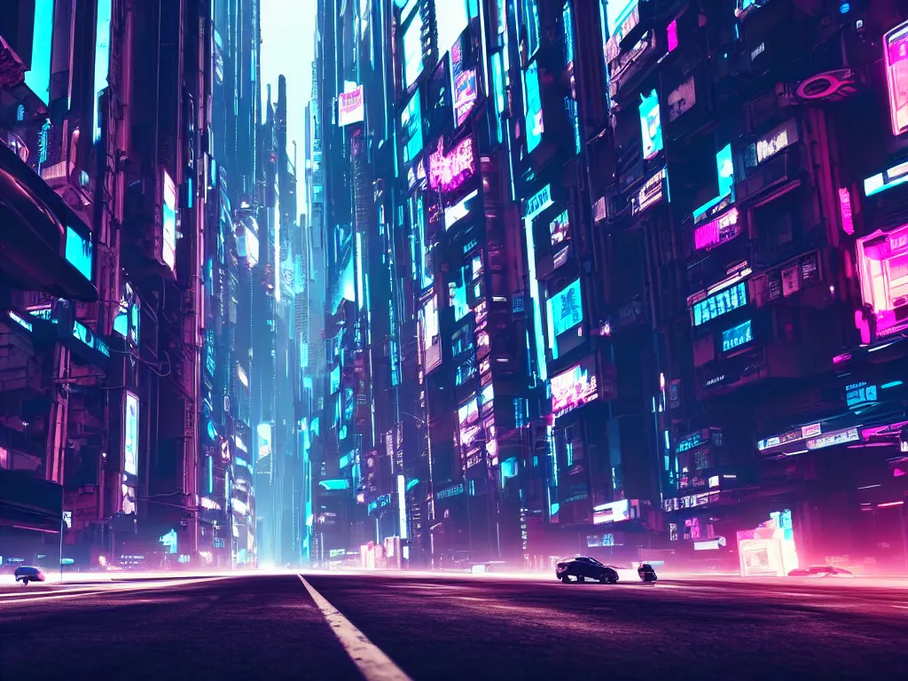 Image similar to vehicle flying through a cyberpunk city 4 k, hyper detailed