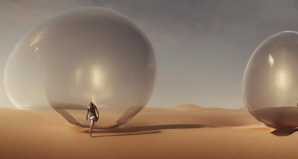 Prompt: very detailed woman trapped inside a transparent giant egg in a dune desert, beautiful dramatic moody lighting, cinematic atmosphere, volumetric Lighting, by Greg Rutkowski and Grafit Studio, Lee McCall, Patiphan Sottiwilai, Phong Yintion J - Jiang Geping, Pete Mc Nally