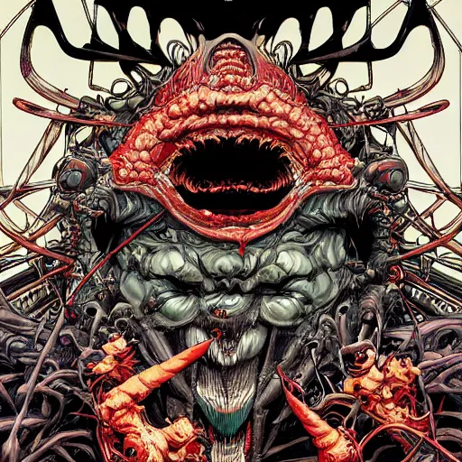 Image similar to portrait of crazy spawn, symmetrical, by yoichi hatakenaka, masamune shirow, josan gonzales and dan mumford, ayami kojima, takato yamamoto, barclay shaw, karol bak, yukito kishiro