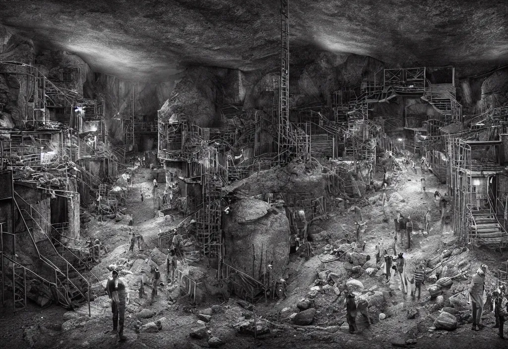 Prompt: life in a coal - mine, extremely detailed vfx portrait, sharp focus, wide view, digital illustration, in style of memento mori genre, by adriaen van utrecht