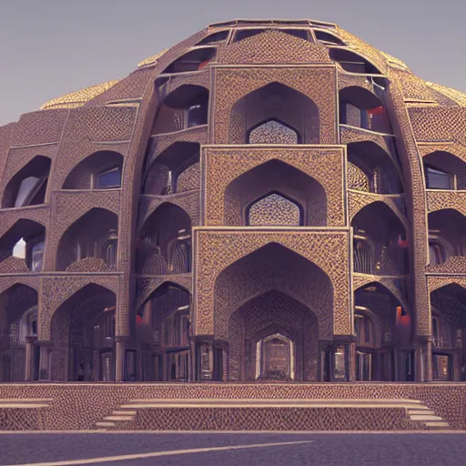 Image similar to epic modern building in style of persian monuments, 4k, hyperdetailed, trending on artstation, beautiful