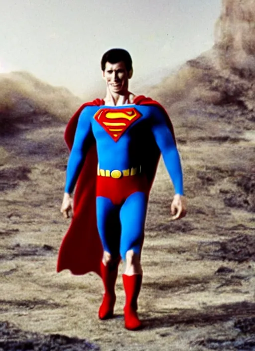 Image similar to film still of a human skeleton as superman in superman 4 k