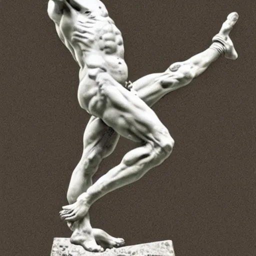 Image similar to a photorealistic image of michelangelo's sculpture of david playing football