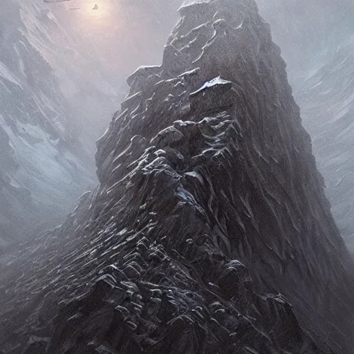 Prompt: at the mountains of madness by h. p. lovecraft, antarctic mountains, edritch city, painted by seb mckinnon, high detail, dramatic light, digital art, painted by greg rutkowski, promotional movie posterart, trending on artstation