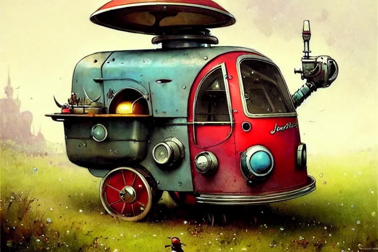 Image similar to adventurer ( ( ( ( ( 1 9 5 0 s retro future robot android mouse wagon food truck robot. muted colors. ) ) ) ) ) by jean baptiste monge!!!!!!!!!!!!!!!!!!!!!!!!! chrome red