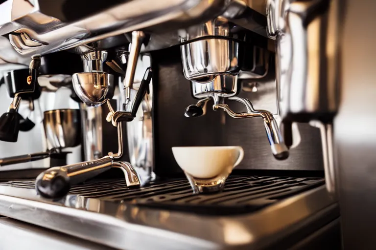 Image similar to professional photo of a high end espresso machine in a cafe, dof