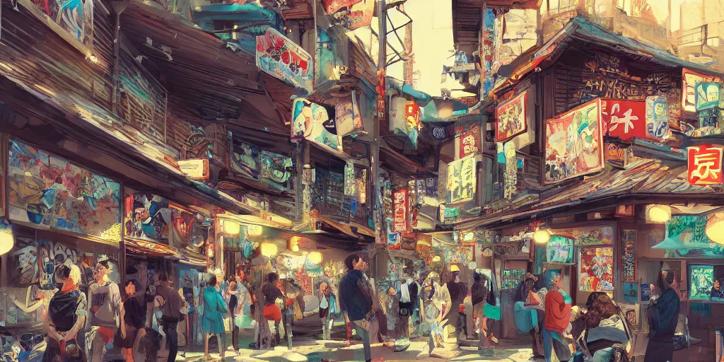 Image similar to Omoide Yokocho graffiti treasure town comics illustration digital art painting artstation depth global illumination GI AAA SSS