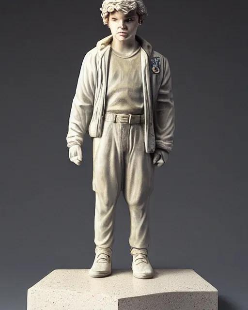Prompt: a marble statue of hopper from stranger things in his police uniform, by cameldeath