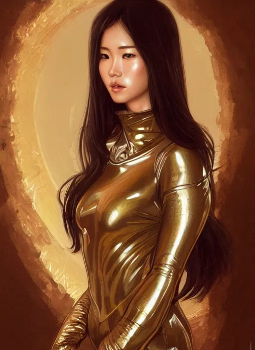 Prompt: Portrait of very very very very very very beautiful Asian woman, spacesuit, brown eyes, intricate, elegant, highly detailed, digital painting, artstation, concept art, smooth, sharp focus, illustration, art by artgerm and greg rutkowski and alphonse mucha