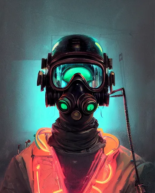 Image similar to detailed portrait neon female swat officer, cyberpunk futuristic, neon, gas mask, reflective puffy coat, decorated with traditional japanese by ismail inceoglu dragan bibin hans thoma greg rutkowski alexandros pyromallis nekro rene margitte, fire & smoke, illustrated, perfect face, fine details, realistic shaded, fine - face, pretty face