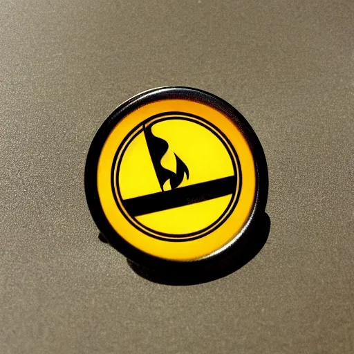 Image similar to a photo of a retro 1 9 6 0 s minimalistic clean fire warning label hard enamel pin, studio lighting, behance