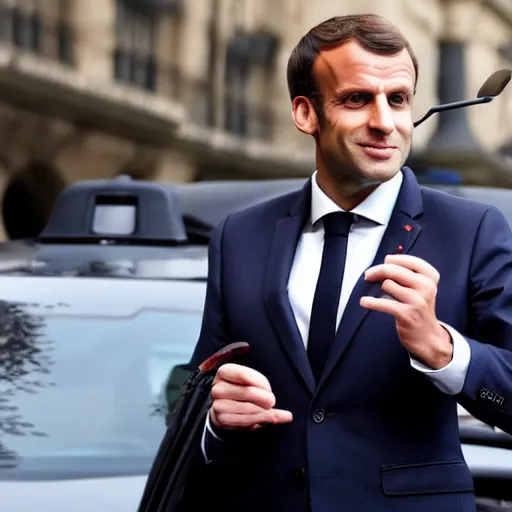 Prompt: « Emmanuel Macron as a Uber driver »